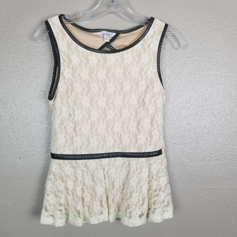 Speechless Beige Lined Lace Peplum Cut-Out Tank S
